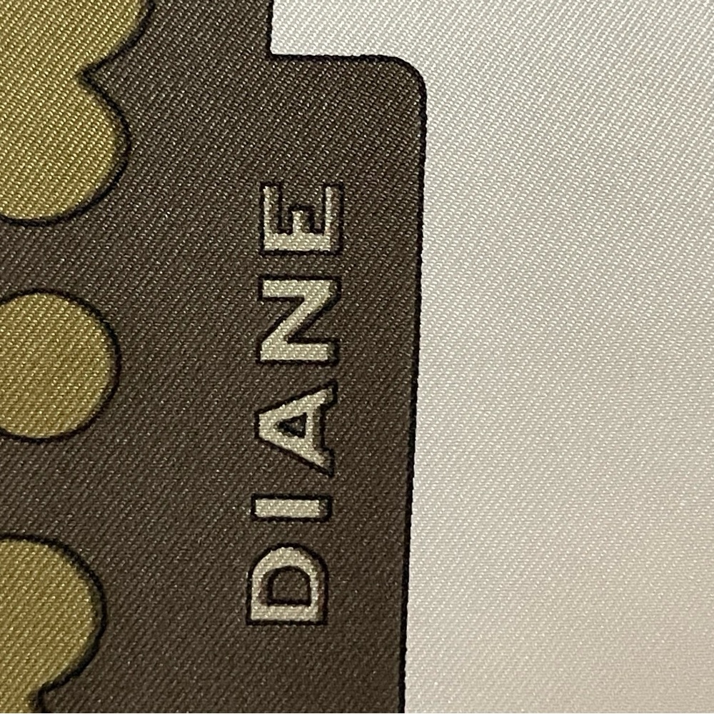 Hermès Diane Elegant White and Gold Silk Scarf with Brown Accents. - Picture 9 of 16